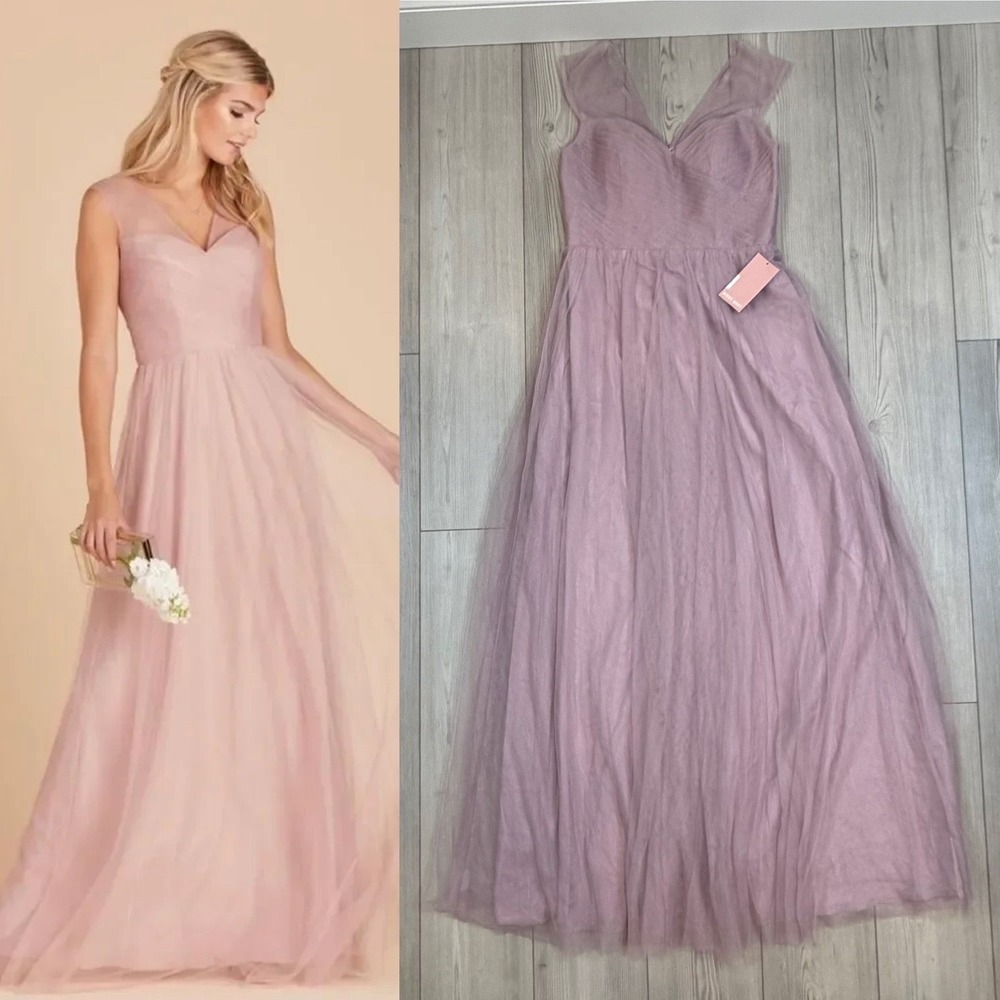 Birdy Grey Lili Dress‎ Lavender Tulle V-Neck Bridesmaid Gown Small NEW